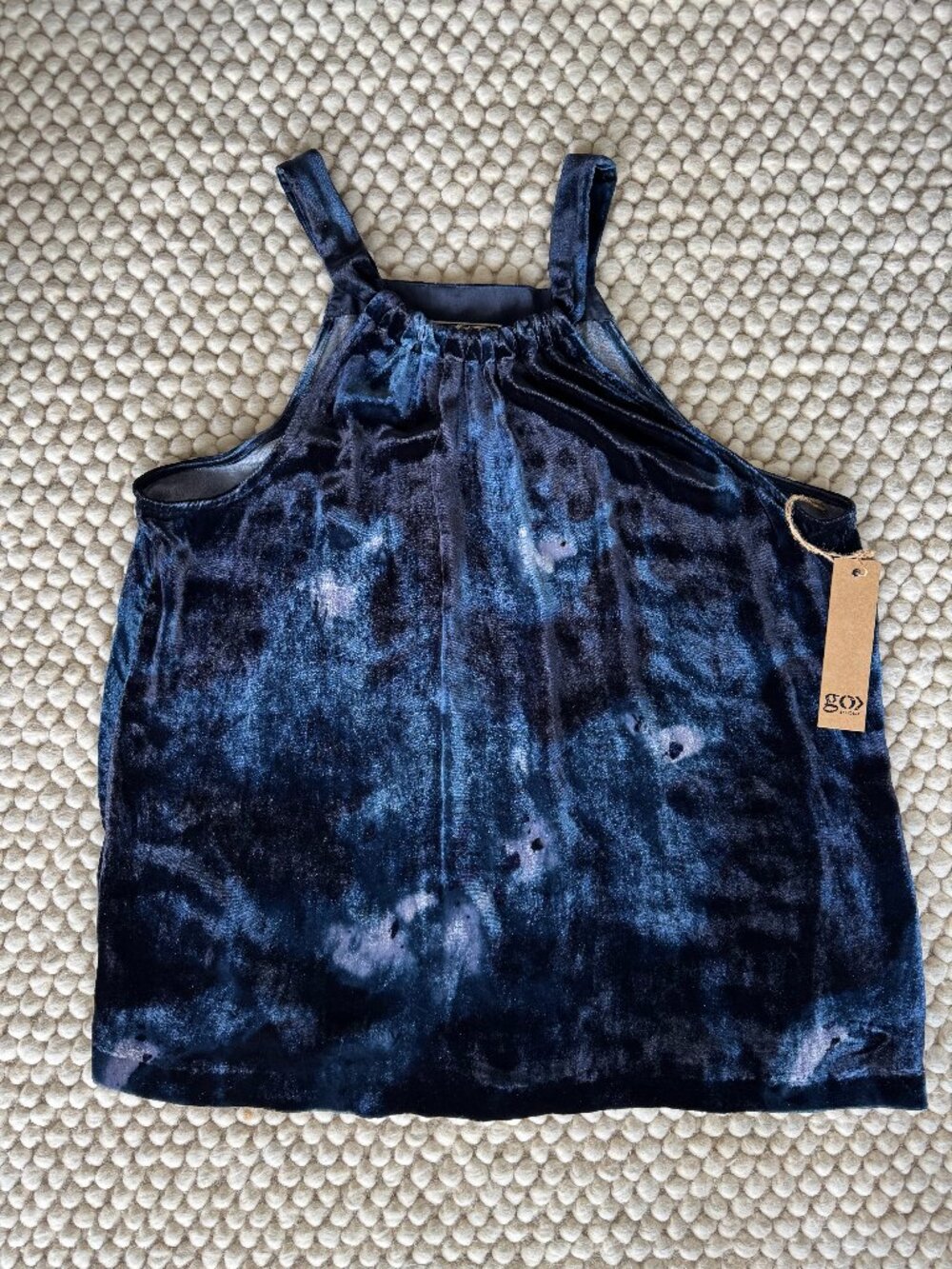 NWT Go Silk Blue Velvet Silk Blend Halter Tank Top - Size L